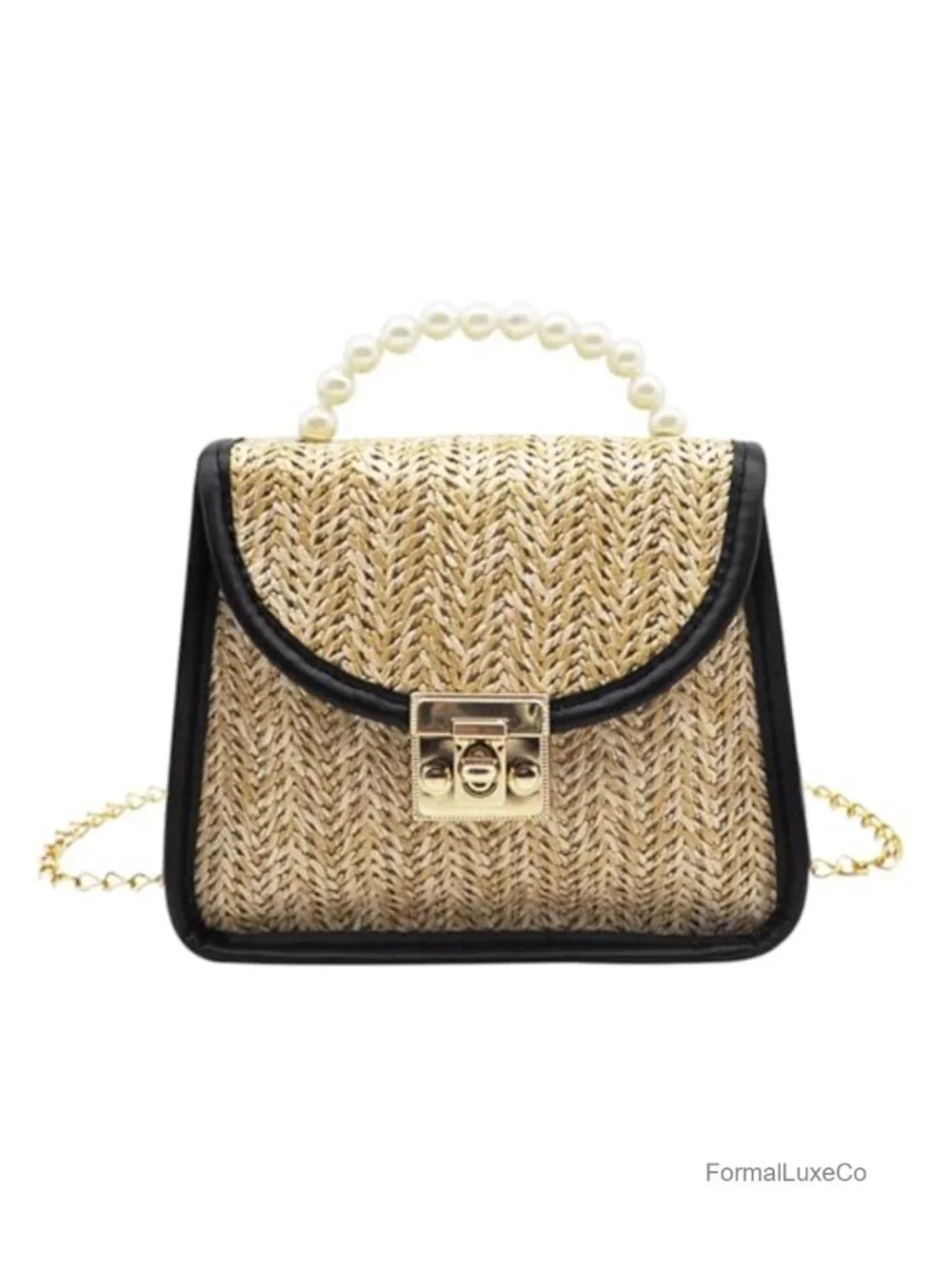 Mini Straw Crossbody Bag with Pearl Handle Summer Woven Handbag